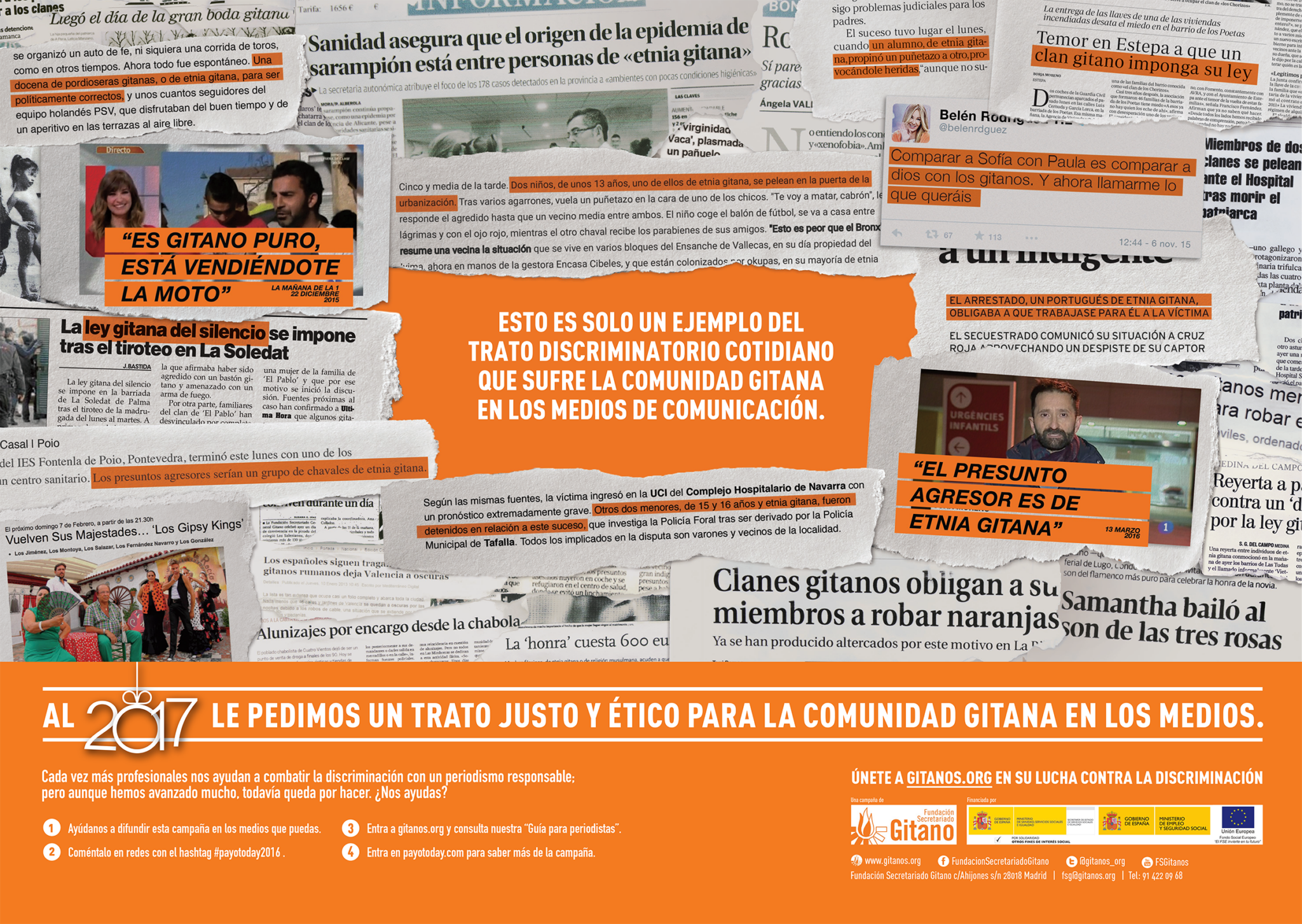 Interior del periódico Payo Today 2016, una campaña social para la Fundación Secretariado Gitano